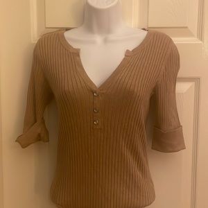Inc ribbed sweater with non functioning rhinestone buttons